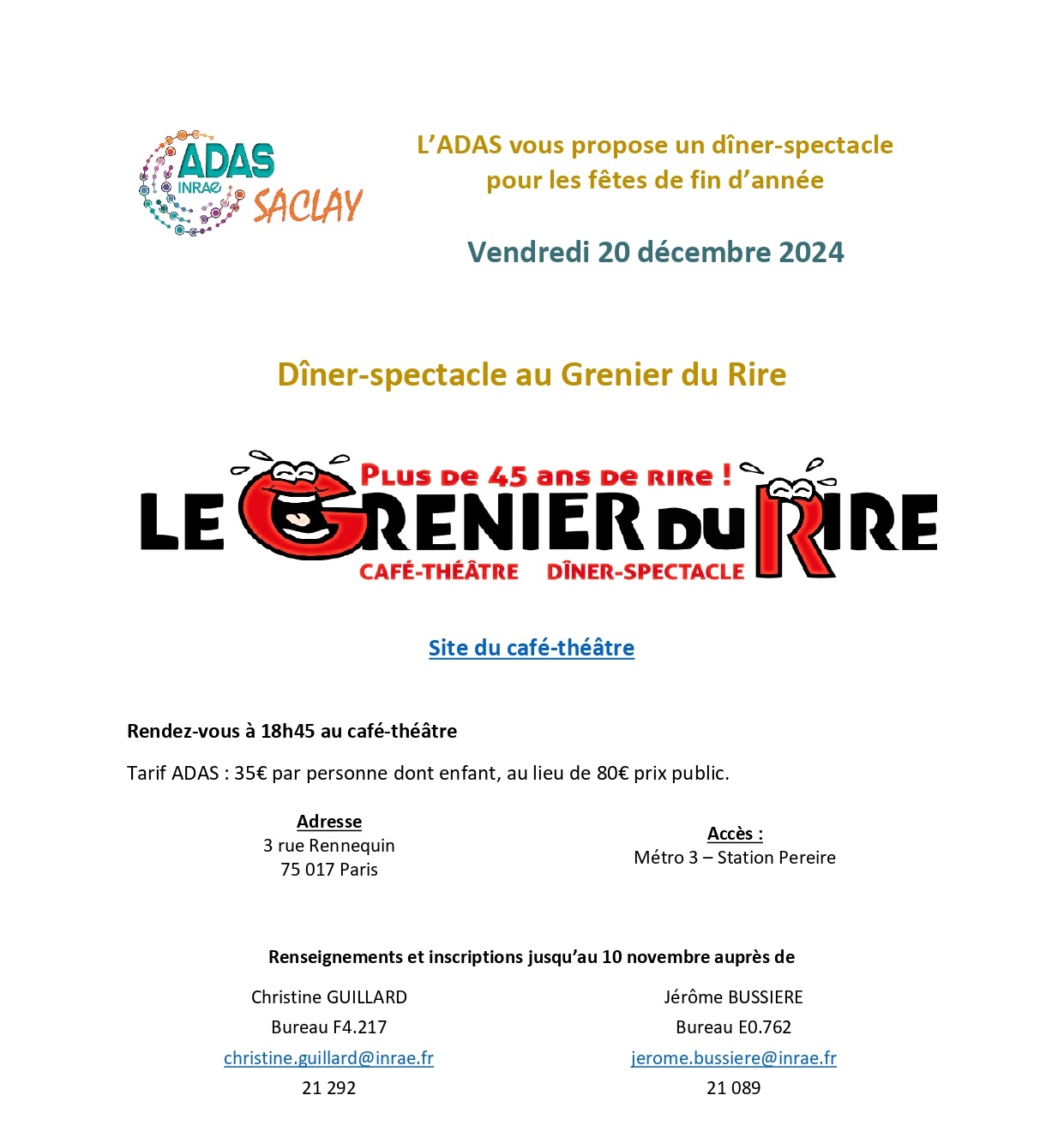 Flyer Diner-spectacle au Grenier du Rire